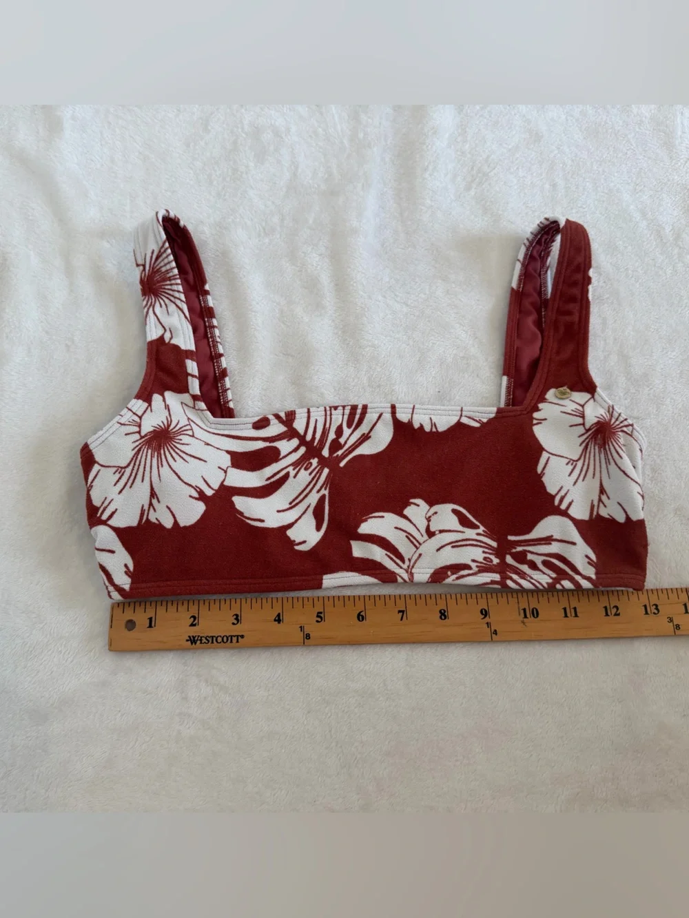 Roxy Size Medium Rust and White Floral Bikini Top Only